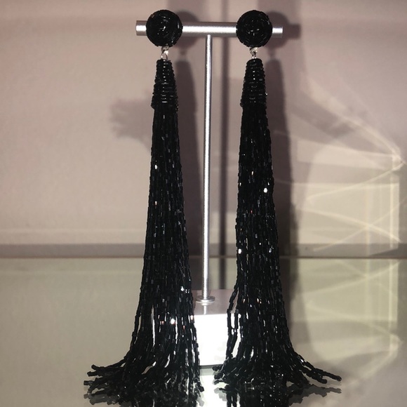 Black Beaded Tassel Earrings - Picture 5 of 5
